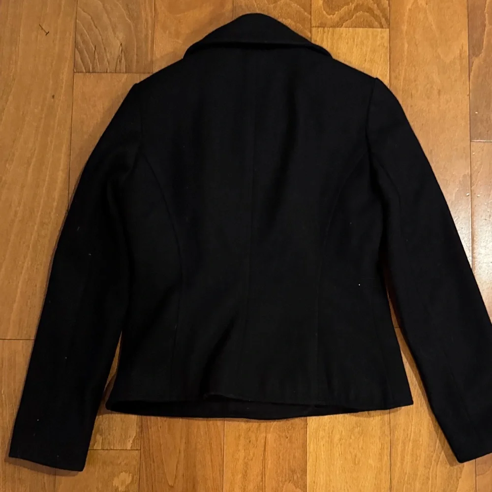 DKNY‎ Women's Black Pea Coat with Gold Buttons and Ruffle